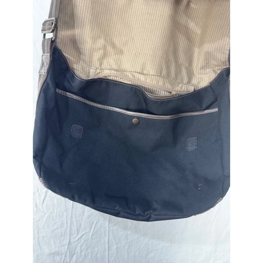 Gap Messenger Bag Black Brown Trim Crossbody Vintage 2007 Y2K Large Poly Blend